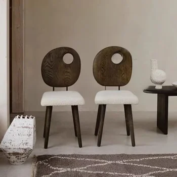 Индивидуален скандинавски луксозен стол за хранене от масивно дърво модерна прост модел room club single ретро тоалетка с огледало, стол