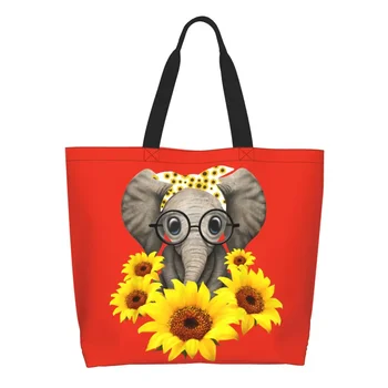 Чанта за пазаруване Сладко Elephant Love, забавна холщовая чанта за пазаруване с принтом, по-голямата голям здрава чанта във формата на семе