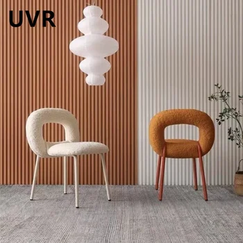 Ресторант стол UVR Висококачествен и модерен домашен женски стол за грим с пончиками от вълна от овце, удобен кухненски облегалка на обедната стола