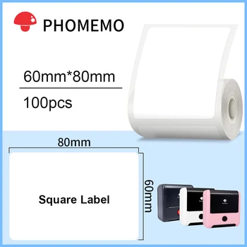 Phomemo 60/70 мм x 40/80 мм Бял Правоъгълник Термонаклейка Хартия САМ Етикета Стикер за Phomemo M110 M120 M220 M221 M200 Принтер