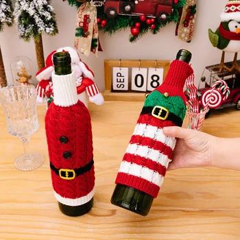 Коледен комплект капачки за бутилки с вино, Тъкани торби за бутилки с Дядо Снеговиком, за коледното парти, Декорация на масата за вечеря, Коледни подаръци