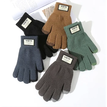 Зимни мъжки Възли ръкавици със сензорен екран, висококачествени мъжки ръкавици, плътни топли вълнени Кашмир обикновен мъжки бизнес ръкавици