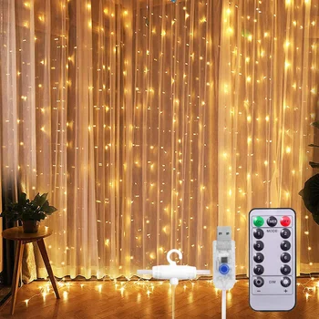 Led Венец За Пердета, USB String Светлини Fairy 8 Режима на Дистанционно Управление Сватбен Коледен Декор за Дома, Спални Нова Година Мдл