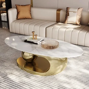 Златни холни маси за дневната Модерен дизайн Декоративни Овални масички на Минималистичен мебели за хола Mesa De Centro De Sala