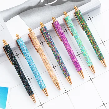 Химикалки Kawaii Press, метална химикалка писалка с блестяща пудра, разноцветни химикалки, писалки за училище на офис консумативи, канцеларски материали.