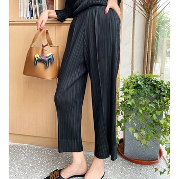 Miyake Нагънат Прости Ежедневни панталони с дължина до глезена, пролет-лято-есен, панталон-молив, Корейски модни Дамски основни панталони В наличност