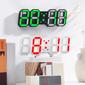 3D цифров часовник С голям led циферблат Показване на времето, Температурата на Часовници с регулируема яркост Електронни Часовници RGB Нощни осветителни тела