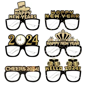 Коледни очила за празнуване Щастлива Нова година на 3D Печат Черно-златни Очила за щастлива Нова година 2024