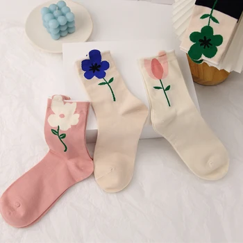 Новите Дамски Чорапи в цветенце в корейски стил, ежедневни памучни Чорапи за момичета, набори, Дишащи Чорапи Kawaii Crew За момичета