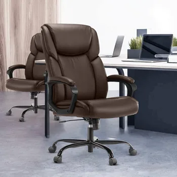 Офис стол ръководител - Ергономичен стол за домашен компютър, бюро с колела, лумбална опора, от изкуствена кожа, регулируема по височина и завъртане