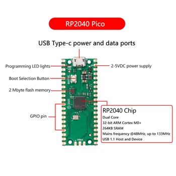 RP2040 Pico Такса развитие на TCP/UDP RP2040 Pico-W WiFi Модул За Raspberry Pi 264KB ARM Cortex-M0 + Cpu Type-C Micro USB