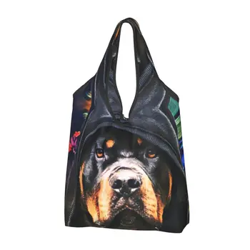 Сладко чанта за пазаруване с куче-ротвейлером, преносима чанта за пазаруване с продукти, наплечная чанта за пазаруване