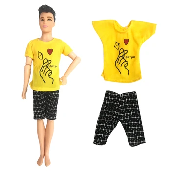 NK 1 бр Облекло за кукли принц Жълта риза + черни шорти 1/6 Куклен дрешки за кукла Кен Мъжки Играчки, Подарък за дете