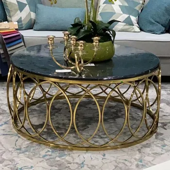 Модерна луксозна дневна мебели Кръгли мраморни масички за хол със златен метална рамка Централната маса от неръждаема стомана