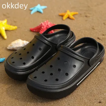 Чехли Мъжки модни Мързеливи плажни улични обувки с дупки Baotou за мъже, дишащи спортни ежедневни домашни чехли за вкъщи, Ново лято