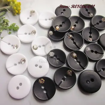 60шт 12.4 mm / 11,4 мм, 2 дупки, бял / черен планински кристал, копчета за ризи, пролетно-летни принадлежности за шиене кардиганов