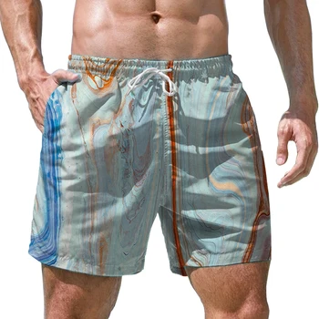 Летни Нови мъжки къси панталони с цветна 3D принтом, мъжки къси панталони в разговорния стил, мъжки къси панталони, моден тренд, мъжки плажни шорти