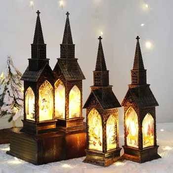 1 бр. Коледен фенер, декорация в ретро стил, подвесная електрическа свещ, маслена лампа, украса за десктоп играчка, подарък за рожден ден