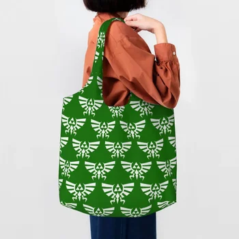 Чанта за пазаруване с зелен дизайн Zeldas, дамски холщовая чанта-тоут, преносима чанта за игри, чанти за пазаруване с продукти чанта