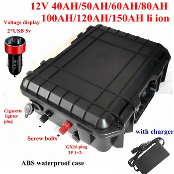 12v 80ah литиева батерия 12v 40AH 60AH 100AH 120AH 150AH USB Батерия За Съхранение на Слънчевата Енергия риболовна лодка + зарядно устройство 10А