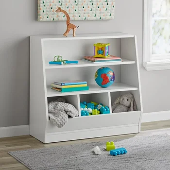 Детско кошче за боклук и книжен шкаф с две рафтове, склад бели книги, срок на годност-куб, за Съхранение на играчките