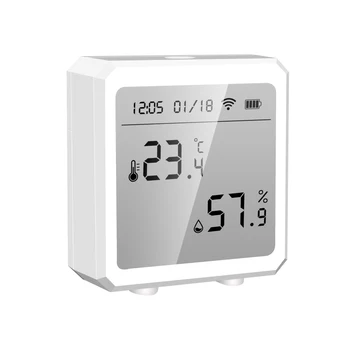 Sasha Smart WIFI Сензор за температура и влажност на въздуха, влагомер за стая, термометър с LCD дисплей Поддръжка на Алекса Google Assistant