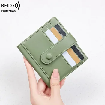 Нов приети с трансграничен RFID-антимагнитный женски чантата си, однотонная чанта за кредитни карти с катарама от изкуствена кожа, малък лек кратък портфейл