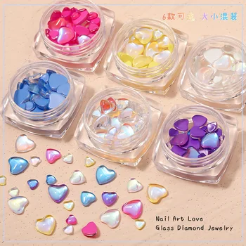 1 Кутия Многоцветни Тестени изделия във формата На сърце Aurora Прозрачен Кристал Love Бижута и Аксесоари За Декорация на Нокти DIY Nail Art Jewelry