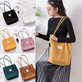2019 Модни дамски холщовые чанти-тоут за пазаруване, чанта, голям капацитет, Вельветовая ежедневни дамски пазарска чанта на рамото