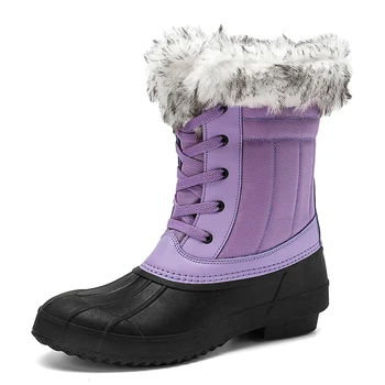 Дамски зимни термоботинки, обувки за ходене по сняг, лилаво спортни маратонки с най-високо берцем за момичета от плюш