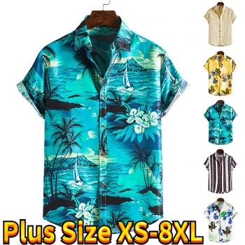 Хавайска риза Лятна Мъжка Лятна тема риза с 3D-принтом, мъжки празнична плажна риза с къс ръкав, мъжки модни риза с ревера