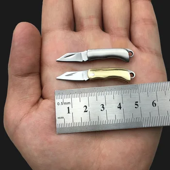 1 бр месинг, сгъваем нож, джобен ключодържател нож открит инструменти старинни медни висулка подарък разопаковане мини джобни ножчета, аксесоари