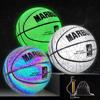 Горещо Нов баскетболна топка с луминисцентно светлина, Размер на 7 # Youth Man, Голографическое отражение, Страхотни баскетболни Улични Топки, Безплатни подаръци