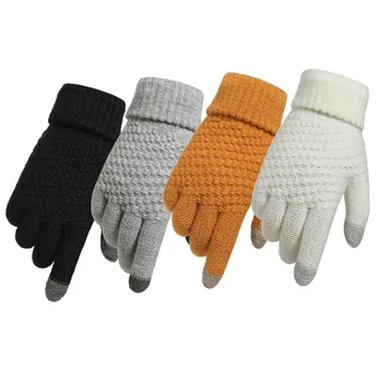 Дамски мъжки топли зимни ръкавици за сензорен екран, еластични възли ръкавици, вълнени ръкавици за пълен пръст, дамски ръкавици за плетене на една кука.