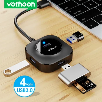 USB-хъб Vothoon 4-портов сплитер USB 3.0 конектор за зареждане Micro USB за компютър, аксесоари за преносими компютри, OTG-USB хъб