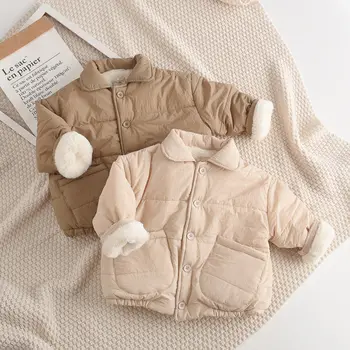 Детско зимно памучни палто, утепленная руното яке за момчета и момичета 3-8 години, топло палто на едноцветни копчета, бебешки дрехи