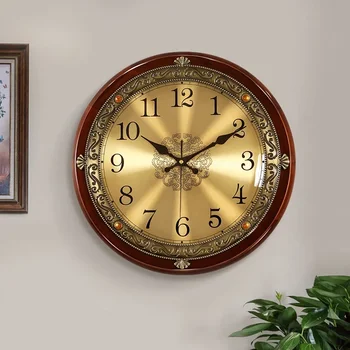 Луксозни Дървени стенни часовници Метални Ретро в скандинавски американски стил, Златни Безшумни Стенни часовници За спални, Изтъркан шик, Дневна, Луксозен подарък