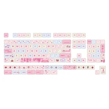 XDA PBT Keycaps Крем-клубничная тема за 133 клавиши, дубликат на набор от клавиши за механични превключватели геймърска клавиатура