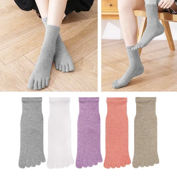 5 Двойки / лот, памучни Къси чорапи с пет пръста от полиестер за жените, Обикновен Дишаща, Меки Еластични Чорапи Harajuku с чорапи за момичета