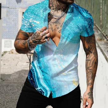2023 Кокосова Палма Ризи За Мъже С Принтом Мъжки Празнична Хавайска Риза Лято 5xl Къс Плажната Мода Мъжка Тениска Свободна Блуза