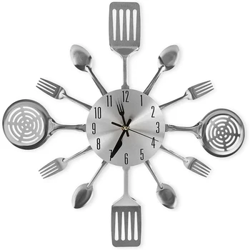Големи Кухненски стенни часовници с Лъжици и Вилици, Чудесен Домашен Интериор и Приятни подаръци,Стенни Часовници Creativ Tableware Wall Clock