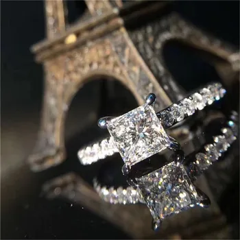 Годежни пръстени за жени, бижута от сребро 925 проба, пръстен с кубическим цирконием, Обручальная бижута с квадратна камък, дамски бижута за младоженци