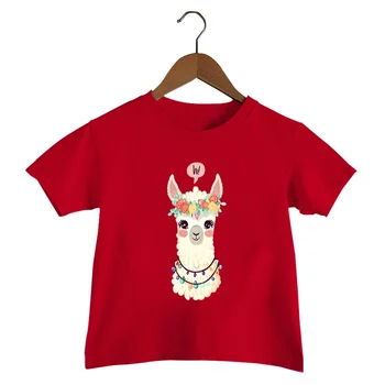 Тениски Kawaii С Лама, Детска тениска с къс ръкав, Блузи в стил Ретро с цветен Печат За Малки момчета, Тениска с Мультяшными Животни, Дрехи с принтом Лама За момичета
