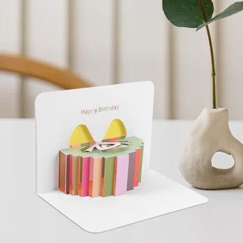 Поздравителна картичка за рожден ден на служителя, 3D подарък на букет, поздравительный торта (ден на раждане (включително плик)) Прекрасни хартиени подаръци, карти за персонала, направени със собствените си ръце