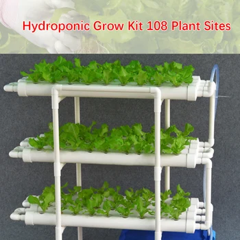 Комплект за отглеждане на 3-слойна хидропоника система, 108 места за отглеждане на зеленчуци, кутия за хидропоника с тръба за растенията 108 дупки + маркуч