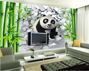 beibehang 2018 ново декорация на дома, papel de parede 3d тапети мода индивидуалност дупка сладката панда на бамбукови гори стенописи за телевизор