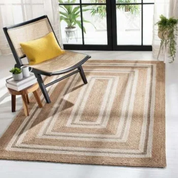 Джутовый килим, естествен правоъгълен килим, ръчно изработени килими за хол в селски стил, сплетен стилна подложка за пода, интериор на спалня
