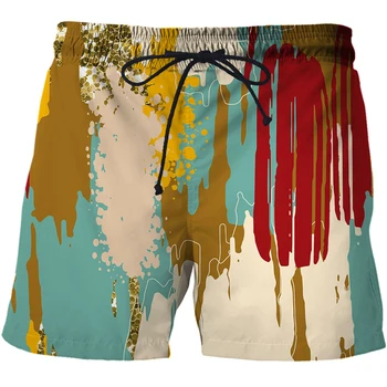 Мъжки ежедневни спортни плажни шорти с 3D печат, Летен тренд, Без абстрактен модел, Еластичен Сканиране за момчета 2023, Топла разпродажба на мъжки дрехи