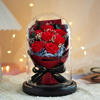 Романтично сапун за Деня на майката 2024, Вечно цвете, завинаги записана цвете рози в стъклен купола, подаръци за Свети Валентин