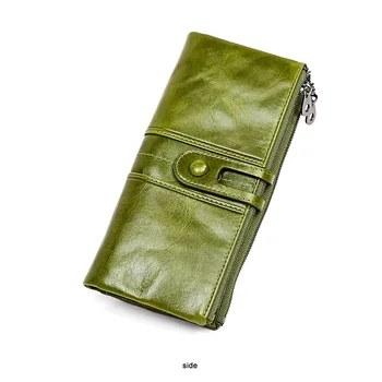 RFID-женски портфейл от телешка кожа с горния слой, в чантата, в три гънки, богат на функции дълга чанта за дреболии, ръчна чанта, най-добрият подарък за рожден ден